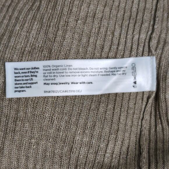 Eileen Fisher Round Neck Pullover Sweater Organic Linen Khaki Ribbed Size M New - Picture 7 of 11